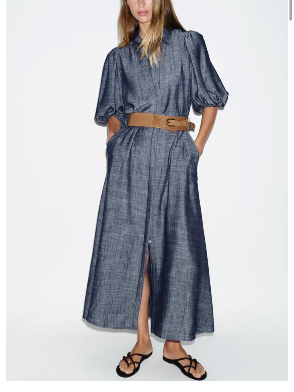 Zara Blue Denim-Effect Shirtdress with full Sleeves